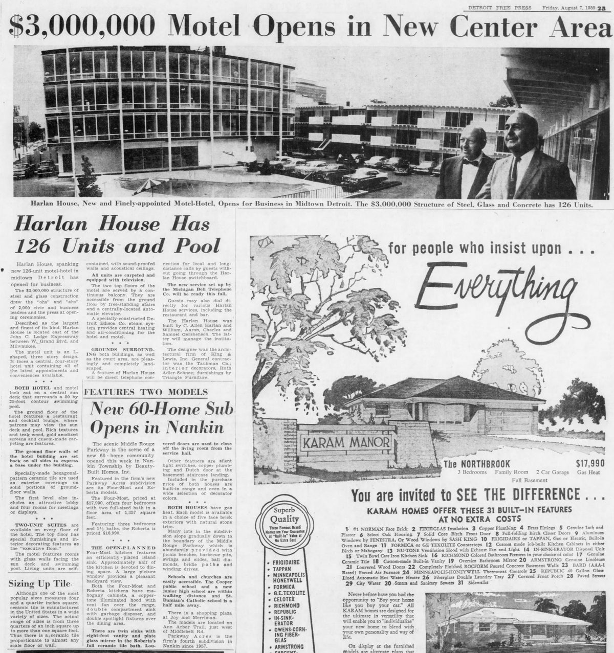 Harlan House Motel - Aug 07 1959 Article (newer photo)